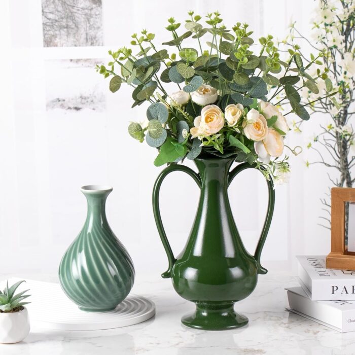 Modern Ceramic Vase, Decorative Flower Vases for Home, Pottery Vases for Living Room, Kitchen, Bedroom, Shelf, Rustic Farmhouse, Bookshelf, Table Décor（ZH030）