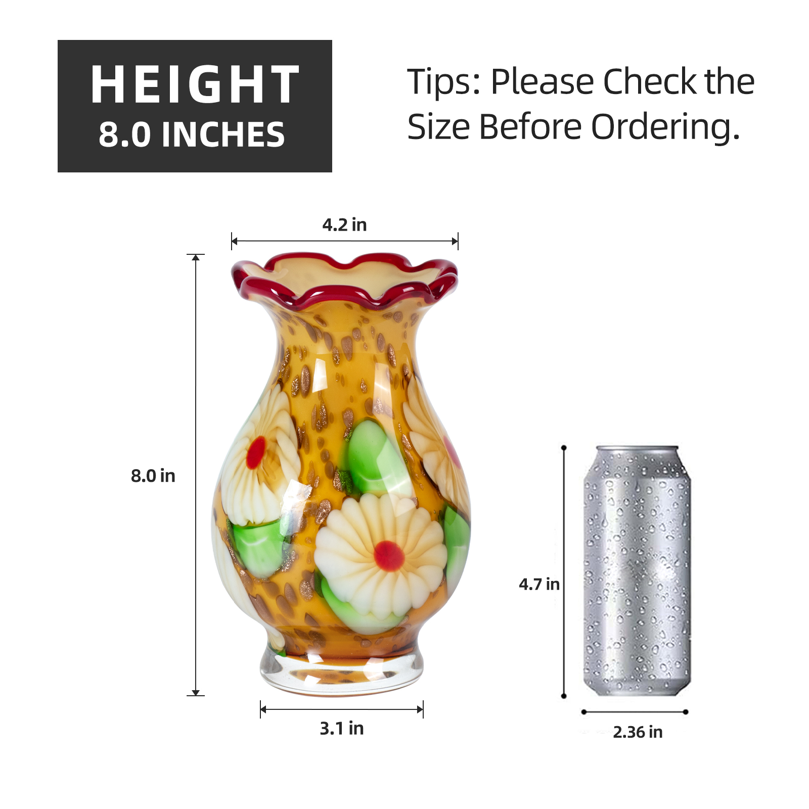KAMMAK 8HPFH02079 glass vase front view in product description