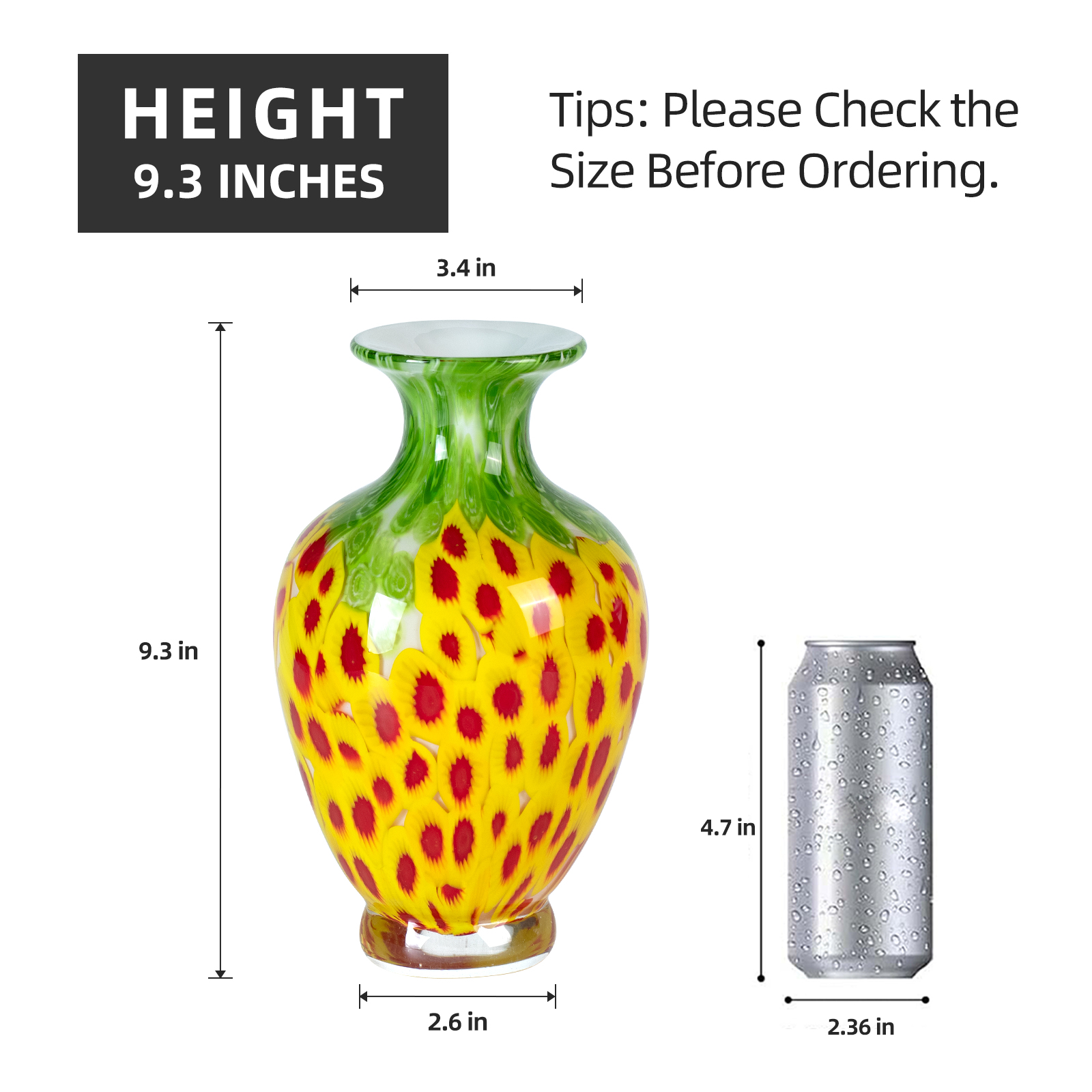 KAMMAK 8HPFH02116 glass vase front view in product description