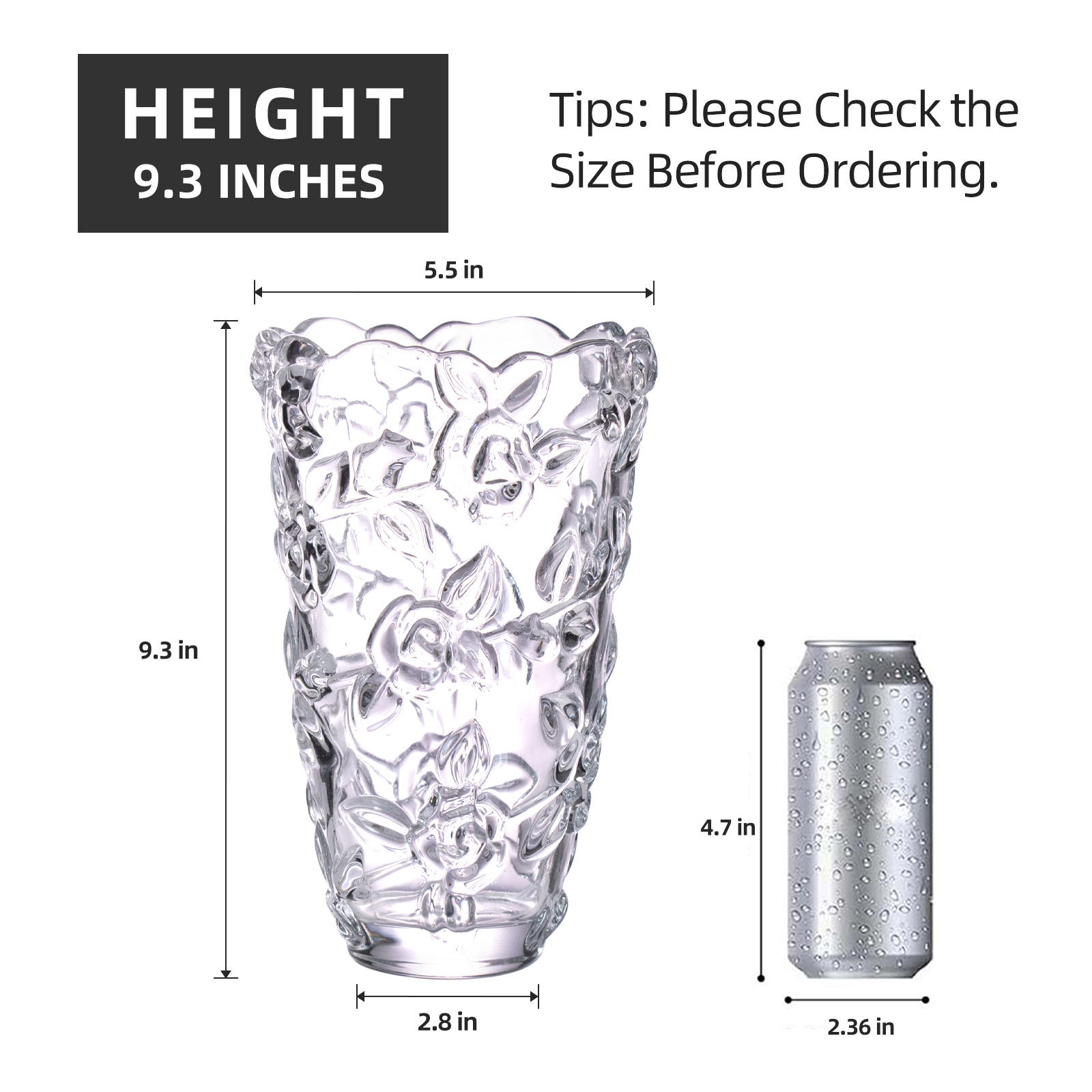 KAMMAK 8HPFH02139 glass vase front view in product description