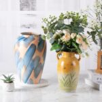 Colored Ceramic Vase, Beautiful Hand-Painted Decorative Vase, Modern Art Porcelain Vase for Flower Mantle Dining Table Centerpiece, Entryway Living Room Wedding Decoration（ZH027）