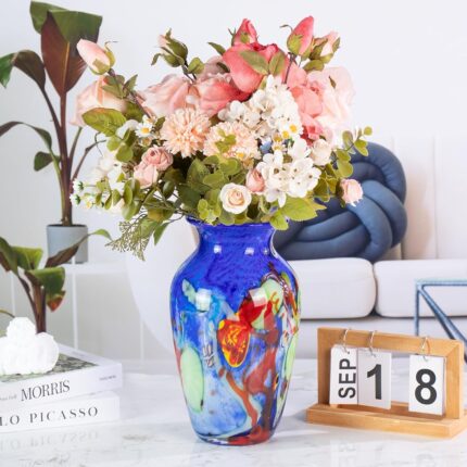 Colored Glass Flower Vase, Beautiful Hand Blown Decorative Vase, Modern Art Decorative for Home Living Room, Office, Table Centerpieces, Bookshelves and Wedding Decorations （JG39）