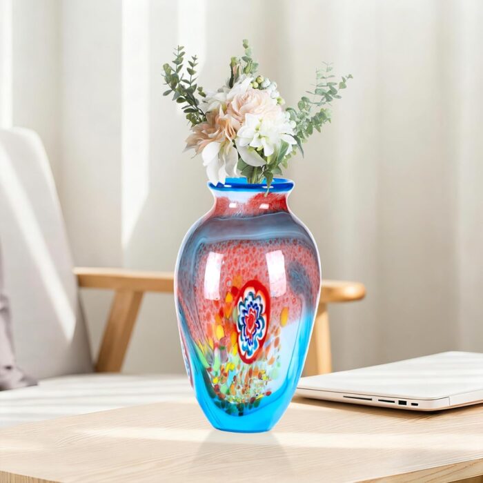 Colored Glass Flower Vase, Beautiful Hand Blown Decorative Vase, Modern Art Decorative for Home Living Room, Office, Table Centerpieces, Bookshelves and Wedding Decorations （JG66）