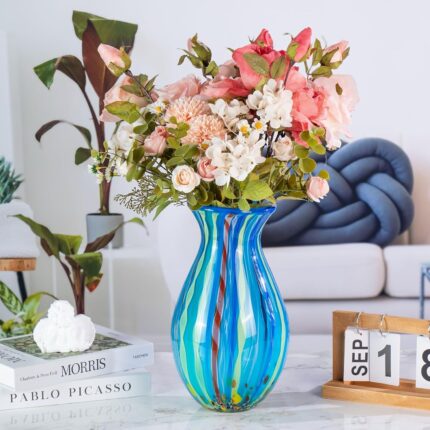 Colored Glass Flower Vase, Beautiful Hand Blown Decorative Vase, Modern Art Decorative for Home Living Room, Office, Table Centerpieces, Bookshelves and Wedding Decorations （JG37）