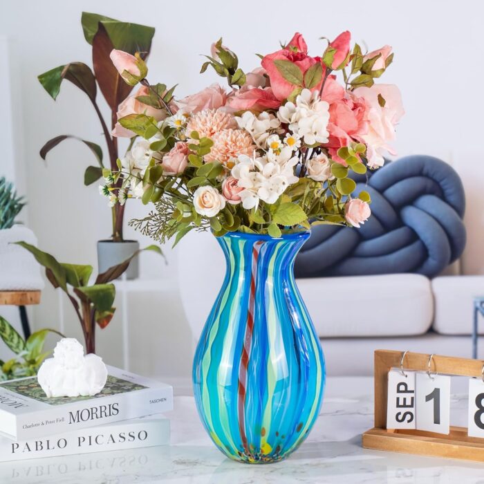 Colored Glass Flower Vase, Beautiful Hand Blown Decorative Vase, Modern Art Decorative for Home Living Room, Office, Table Centerpieces, Bookshelves and Wedding Decorations (JG37) KAMMAK 8HPJG037 glass vase side angle view showing silhouette