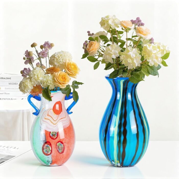 Colored Glass Flower Vase, Beautiful Hand Blown Decorative Vase, Modern Art Decorative for Home Living Room, Office, Table Centerpieces, Bookshelves and Wedding Decorations (JG37) KAMMAK 8HPJG037 glass vase close-up material texture detail image 4