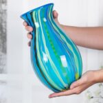 Colored Glass Flower Vase, Beautiful Hand Blown Decorative Vase, Modern Art Decorative for Home Living Room, Office, Table Centerpieces, Bookshelves and Wedding Decorations (JG37) KAMMAK 8HPJG037 glass vase styled on dining table image 5