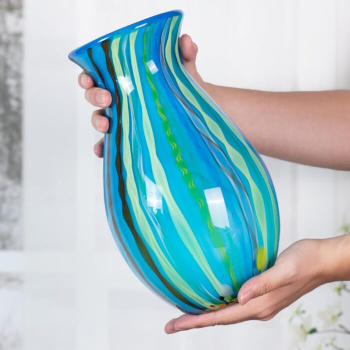 Colored Glass Flower Vase, Beautiful Hand Blown Decorative Vase, Modern Art Decorative for Home Living Room, Office, Table Centerpieces, Bookshelves and Wedding Decorations (JG37) KAMMAK 8HPJG037 glass vase styled on dining table image 5