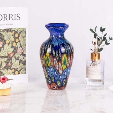 Glass Vases for Flower, Unique Hand Blown Colorful Glass Vase, Modern Art Decorative for Home Living Room, Office, Table centerpieces, Bookshelves and Wedding Decorations (JG4)