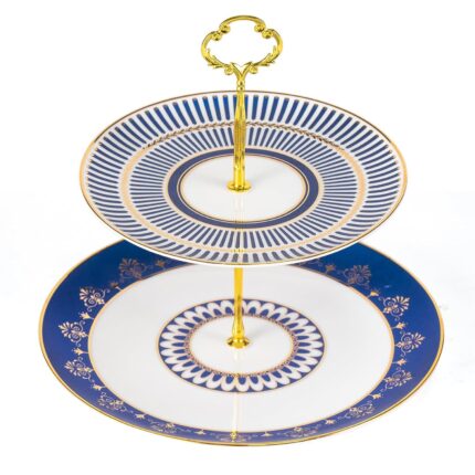 KAMMAK 2-Tier Porcelain Cupcake Stand Serving Tray, Dessert Plates Cake Fruit Candy Display Tower, Reusable Pastry Platter for Wedding Birthday Baby Shower Tea Party Decorations...
