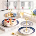 KAMMAK 2-Tier Porcelain Cupcake Stand Serving Tray, Dessert Plates Cake Fruit Candy Display Tower, Reusable Pastry Platter for Wedding Birthday Baby Shower Tea Party Decorations...