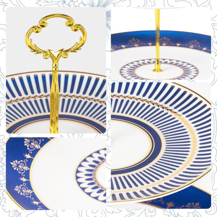 KAMMAK 2-Tier Porcelain Cupcake Stand Serving Tray, Dessert Plates Cake Fruit Candy Display Tower, Reusable Pastry Platter for Wedding Birthday Baby Shower Tea Party Decorations...