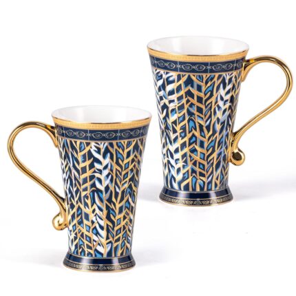 KAMMAK Bone China Mugs Set of 2, Ceramic Tea and Coffee Cups, 10.8oz Porcelain Tall Mugs Set, Hand-painted Cappuccino Mug for Latte, Americano, Breakfast Cereal, Hot Cocoa,...