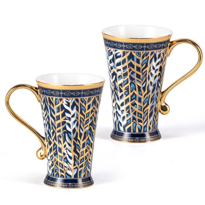 KAMMAK Bone China Mugs Set of 2, Ceramic Tea and Coffee Cups, 10.8oz Porcelain Tall Mugs Set, Hand-painted Cappuccino Mug for Latte, Americano, Breakfast Cereal, Hot Cocoa,...