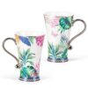 KAMMAK Bone China Mugs Set of 2, Ceramic Tea and Coffee Cups, 10.8oz Porcelain Tall Mugs Set, Hand painted Cappuccino Mug for Latte, Americano, Breakfast Cereal, Hot Cocoa,... KAMMAK 8CZNX032 ceramic cup and saucer side angle view showing silhouette