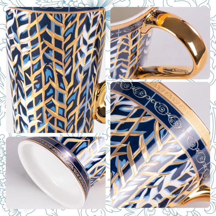 KAMMAK Bone China Mugs Set of 2, Ceramic Tea and Coffee Cups, 10.8oz Porcelain Tall Mugs Set, Hand-painted Cappuccino Mug for Latte, Americano, Breakfast Cereal, Hot Cocoa,...
