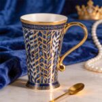 KAMMAK Bone China Mugs Set of 2, Ceramic Tea and Coffee Cups, 10.8oz Porcelain Tall Mugs Set, Hand-painted Cappuccino Mug for Latte, Americano, Breakfast Cereal, Hot Cocoa,...