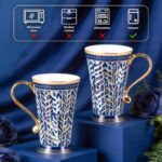 KAMMAK Bone China Mugs Set of 2, Ceramic Tea and Coffee Cups, 10.8oz Porcelain Tall Mugs Set, Hand-painted Cappuccino Mug for Latte, Americano, Breakfast Cereal, Hot Cocoa,...