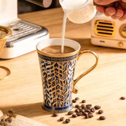 KAMMAK Bone China Mugs Set of 2, Ceramic Tea and Coffee Cups, 10.8oz Porcelain Tall Mugs Set, Hand-painted Cappuccino Mug for Latte, Americano, Breakfast Cereal, Hot Cocoa,...