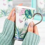 KAMMAK Bone China Mugs Set of 2, Ceramic Tea and Coffee Cups, 10.8oz Porcelain Tall Mugs Set, Hand-painted Cappuccino Mug for Latte, Americano, Breakfast Cereal, Hot Cocoa,...