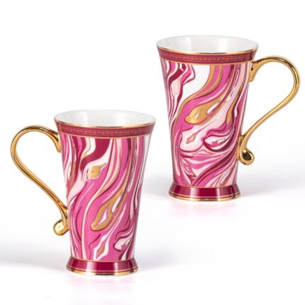 KAMMAK Bone China Mugs Set of 2, Ceramic Tea and Coffee Cups, 10.8oz Porcelain Tall Mugs Set, Hand-painted Cappuccino Mug for Latte, Americano, Breakfast Cereal, Hot Cocoa,...