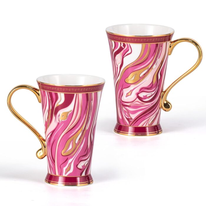 KAMMAK Bone China Mugs Set of 2, Ceramic Tea and Coffee Cups, 10.8oz Porcelain Tall Mugs Set, Hand-painted Cappuccino Mug for Latte, Americano, Breakfast Cereal, Hot Cocoa,...