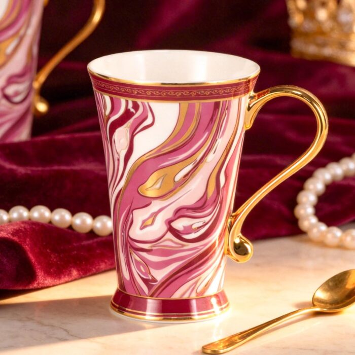 KAMMAK Bone China Mugs Set of 2, Ceramic Tea and Coffee Cups, 10.8oz Porcelain Tall Mugs Set, Hand-painted Cappuccino Mug for Latte, Americano, Breakfast Cereal, Hot Cocoa,...