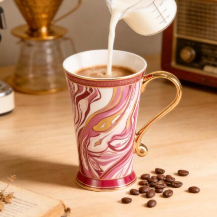 KAMMAK Bone China Mugs Set of 2, Ceramic Tea and Coffee Cups, 10.8oz Porcelain Tall Mugs Set, Hand-painted Cappuccino Mug for Latte, Americano, Breakfast Cereal, Hot Cocoa,...