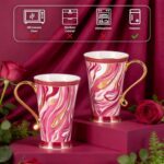 KAMMAK Bone China Mugs Set of 2, Ceramic Tea and Coffee Cups, 10.8oz Porcelain Tall Mugs Set, Hand-painted Cappuccino Mug for Latte, Americano, Breakfast Cereal, Hot Cocoa,...
