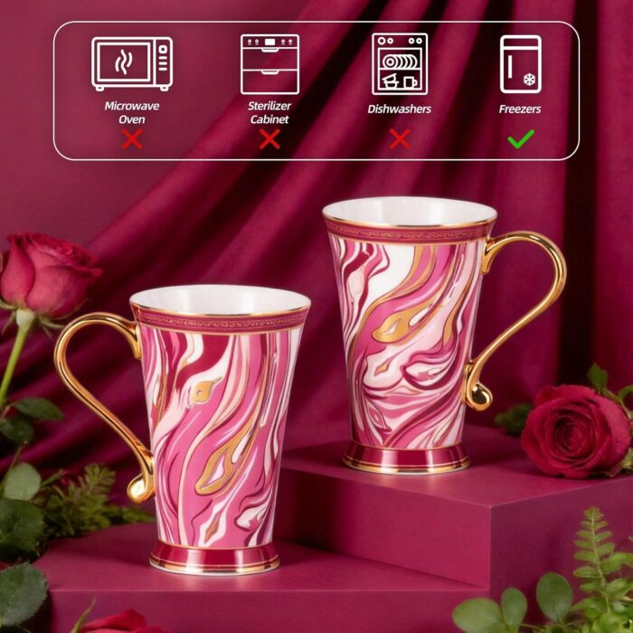 KAMMAK Bone China Mugs Set of 2, Ceramic Tea and Coffee Cups, 10.8oz Porcelain Tall Mugs Set, Hand-painted Cappuccino Mug for Latte, Americano, Breakfast Cereal, Hot Cocoa,...