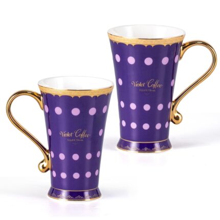 KAMMAK Bone China Mugs Set of 2, Ceramic Tea and Coffee Cups, 10.8oz Porcelain Tall Mugs Set, Hand-painted Cappuccino Mug for Latte, Americano, Breakfast Cereal, Hot Cocoa,...