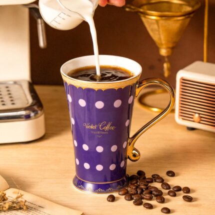 KAMMAK Bone China Mugs Set of 2, Ceramic Tea and Coffee Cups, 10.8oz Porcelain Tall Mugs Set, Hand-painted Cappuccino Mug for Latte, Americano, Breakfast Cereal, Hot Cocoa,...