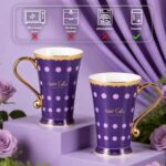 KAMMAK Bone China Mugs Set of 2, Ceramic Tea and Coffee Cups, 10.8oz Porcelain Tall Mugs Set, Hand-painted Cappuccino Mug for Latte, Americano, Breakfast Cereal, Hot Cocoa,...