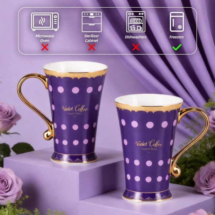 KAMMAK Bone China Mugs Set of 2, Ceramic Tea and Coffee Cups, 10.8oz Porcelain Tall Mugs Set, Hand-painted Cappuccino Mug for Latte, Americano, Breakfast Cereal, Hot Cocoa,...
