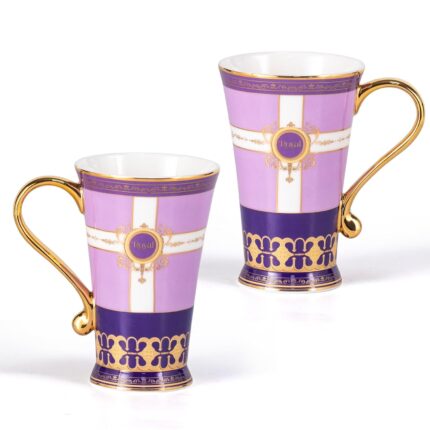 KAMMAK Bone China Mugs Set of 2, Ceramic Tea and Coffee Cups, 10.8oz Porcelain Tall Mugs Set, Hand-painted Cappuccino Mug for Latte, Americano, Breakfast Cereal, Hot Cocoa,...