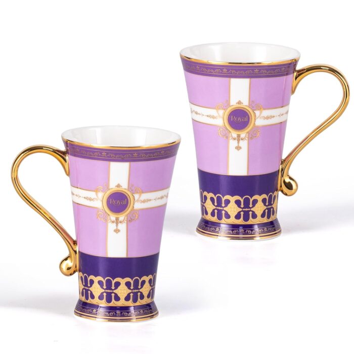 KAMMAK Bone China Mugs Set of 2, Ceramic Tea and Coffee Cups, 10.8oz Porcelain Tall Mugs Set, Hand-painted Cappuccino Mug for Latte, Americano, Breakfast Cereal, Hot Cocoa,...