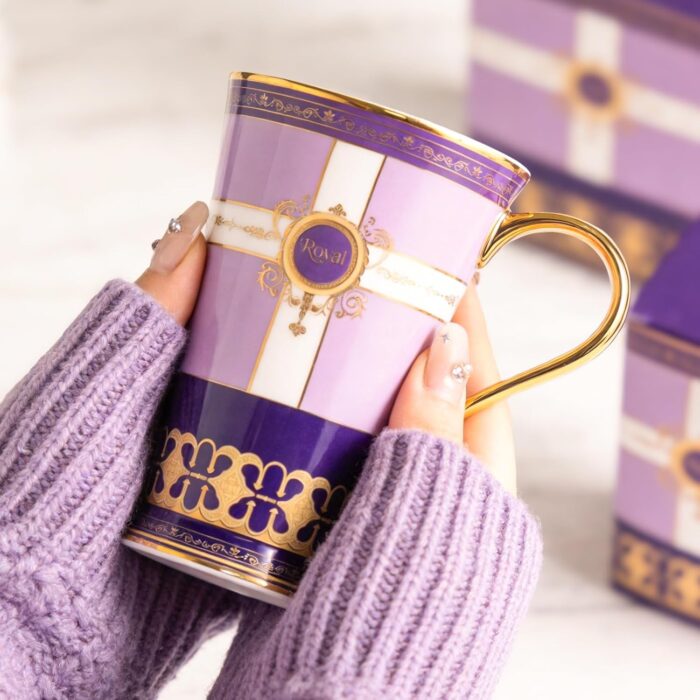 KAMMAK Bone China Mugs Set of 2, Ceramic Tea and Coffee Cups, 10.8oz Porcelain Tall Mugs Set, Hand-painted Cappuccino Mug for Latte, Americano, Breakfast Cereal, Hot Cocoa,...