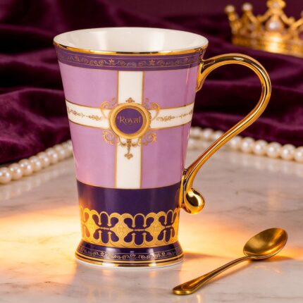 KAMMAK Bone China Mugs Set of 2, Ceramic Tea and Coffee Cups, 10.8oz Porcelain Tall Mugs Set, Hand-painted Cappuccino Mug for Latte, Americano, Breakfast Cereal, Hot Cocoa,...