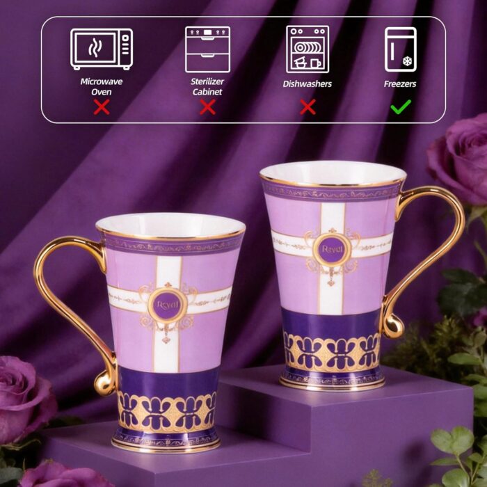 KAMMAK Bone China Mugs Set of 2, Ceramic Tea and Coffee Cups, 10.8oz Porcelain Tall Mugs Set, Hand-painted Cappuccino Mug for Latte, Americano, Breakfast Cereal, Hot Cocoa,...