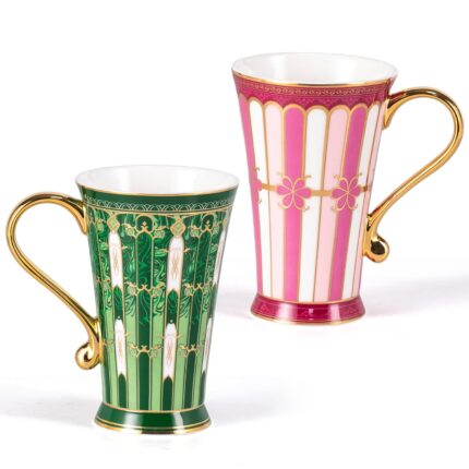 KAMMAK Bone China Mugs Set of 2, Ceramic Tea and Coffee Cups, 10.8oz Porcelain Tall Mugs Set, Hand-painted Cappuccino Mug for Latte, Americano, Breakfast Cereal, Hot Cocoa,...