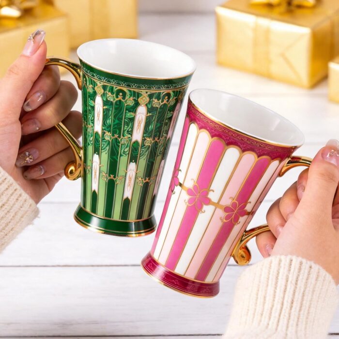 KAMMAK Bone China Mugs Set of 2, Ceramic Tea and Coffee Cups, 10.8oz Porcelain Tall Mugs Set, Hand-painted Cappuccino Mug for Latte, Americano, Breakfast Cereal, Hot Cocoa,...