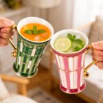 KAMMAK Bone China Mugs Set of 2, Ceramic Tea and Coffee Cups, 10.8oz Porcelain Tall Mugs Set, Hand-painted Cappuccino Mug for Latte, Americano, Breakfast Cereal, Hot Cocoa,...