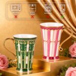 KAMMAK Bone China Mugs Set of 2, Ceramic Tea and Coffee Cups, 10.8oz Porcelain Tall Mugs Set, Hand-painted Cappuccino Mug for Latte, Americano, Breakfast Cereal, Hot Cocoa,...