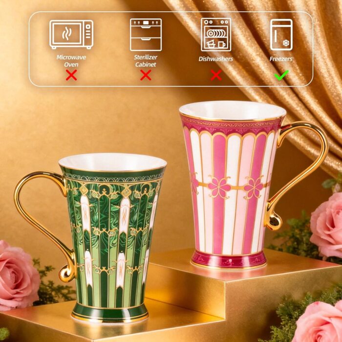 KAMMAK Bone China Mugs Set of 2, Ceramic Tea and Coffee Cups, 10.8oz Porcelain Tall Mugs Set, Hand-painted Cappuccino Mug for Latte, Americano, Breakfast Cereal, Hot Cocoa,...
