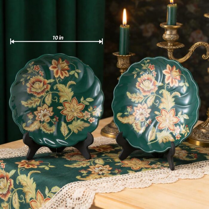 KAMMAK Ceramic Decorative Plate, Porcelain Plates for Kitchen Dining Room Wine Cabinet Home Decor, Vintage Collector Plates with 1 Display Stand, Green KAMMAK 8HPLZ063 decorative serving plate styled on dining table image 5
