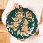 KAMMAK Ceramic Decorative Plate, Porcelain Plates for Kitchen Dining Room Wine Cabinet Home Decor, Vintage Collector Plates with 1 Display Stand, Green KAMMAK 8HPLZ063 decorative serving plate styled on dining table image 1