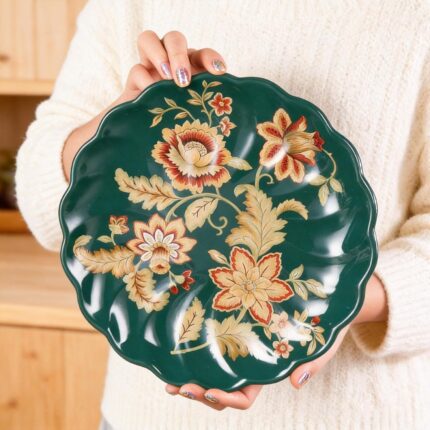 KAMMAK Ceramic Decorative Plate, Porcelain Plates for Kitchen Dining Room Wine Cabinet Home Decor, Vintage Collector Plates with 1 Display Stand, Green