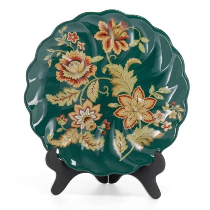 KAMMAK Ceramic Decorative Plate, Porcelain Plates for Kitchen Dining Room Wine Cabinet Home Decor, Vintage Collector Plates with 1 Display Stand, Green