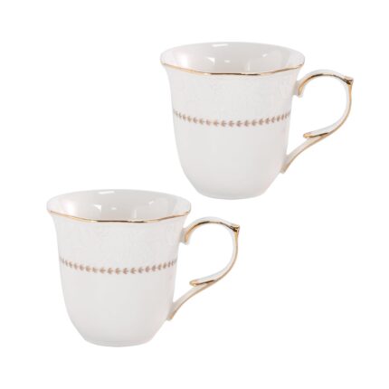 KAMMAK Ceramic Mug Set of 2, 10oz Porcelain Elegant Coffee and Tea Cups, Vintage Breakfast Mugs, Ideal for Birthday - Afternoon Tea & Housewarming Gifts (YFH21)
