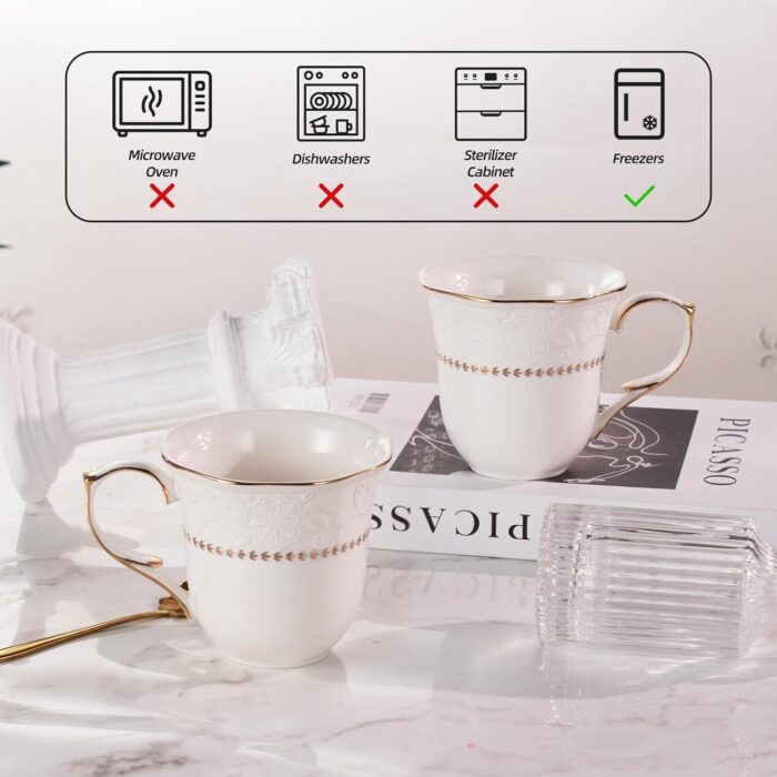 KAMMAK Ceramic Mug Set of 2, 10oz Porcelain Elegant Coffee and Tea Cups, Vintage Breakfast Mugs, Ideal for Birthday - Afternoon Tea & Housewarming Gifts (YFH21)